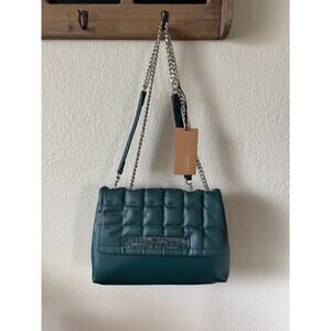 Steve Madden Quilted Bgali Chain Shoulder Bag Purse Emerald Green  11 Inch